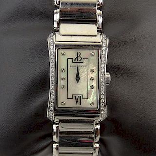 Lady's Stainless Steel and Diamond Bertolucci Bracelet Watch with Swiss Quartz Movement and Mother of Pearl Dial.