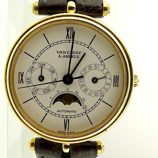 Vintage Van Cleef and Arpels 18 Karat Yellow Gold Moonphase Automatic Watch
