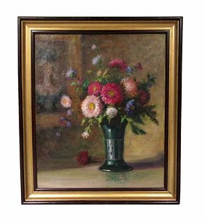 19th C. Russian O/C Still Life Painting of Bouquet