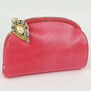 Judith Leiber Snakeskin Clutch with 'Jeweled' Clasp.