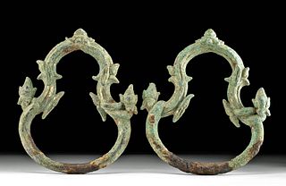 12th C. Khmer Angkor Gilt Bronze Palanquin Rings (pr)