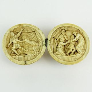 19th Century Continental Carved Ivory Diptych Ball Carving.