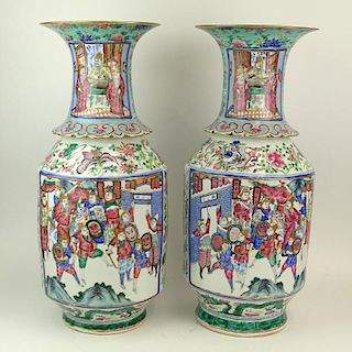 Large Pair of 19th Century Chinese Famille Rose Porcelain Vases.