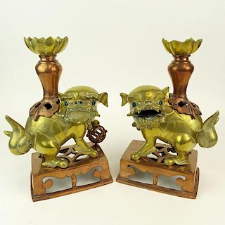 Pair of Early to Mid 20th Century Chinese Bronze Incense Burners/Candlesticks.