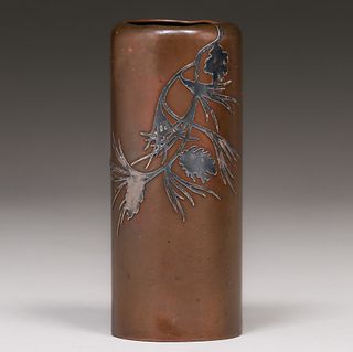 Heintz Sterling on Bronze Pinecone Overlay Vase c1915