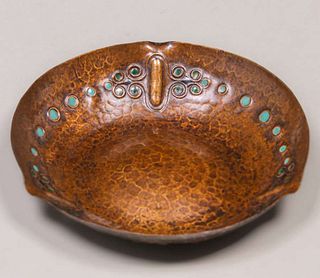Vierthaler Hammered Copper & Enamel Bowl c1905