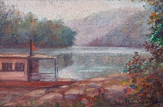 Bertha Scott Small Kentucky Riverboat Painting c1920s