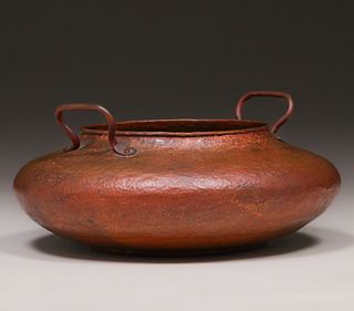 Large Mexican Arts & Crafts Hammered Copper Vase