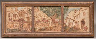 Large Claycraft Triptych Scenic Tiles c1920s