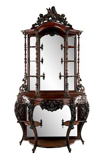American Rosewood Rococo Etagere, Attr. to Roux