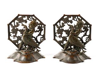 Pair of Bronze Oscar B. Bach Figural Bookends