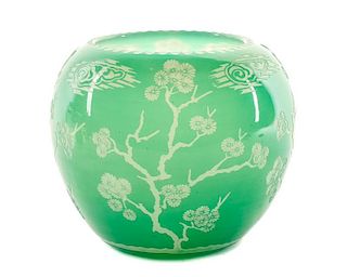 Steuben Green Jade Over Alabaster "Matsu" Vase