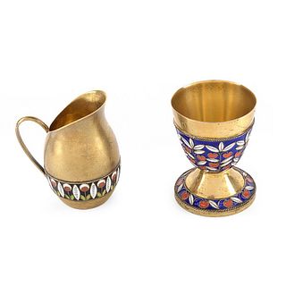 (2) Russian Silver and Enameled Tableware