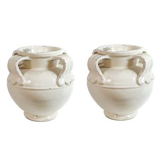 Pair of Large Glazed Earthenware Garden Pots