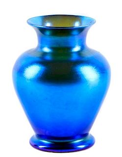 Louis Comfort Tiffany Blue Favrile Vase, Signed