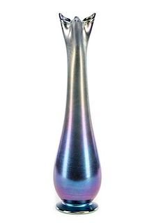 L.C. Tiffany 4-Stem Blue Favrile Glass Vase