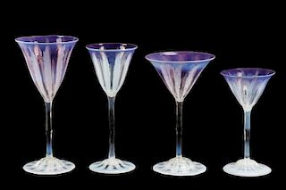Four Tiffany Favrile Wisteria Art Glass Goblets