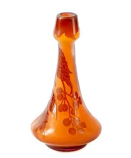 Emile Galle Cameo Glass Bud Vase, Ochre