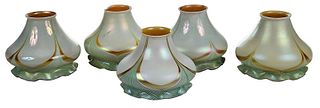 Five Steuben Pulled Feather Art Glass Shades