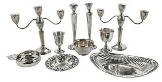 Nine Sterling Table Items, One Pewter Goblet