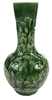Green Foliate Relief Decorated Vase