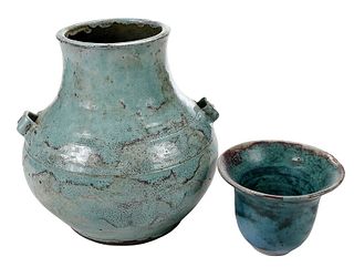 Two Pieces Jugtown Chinese Blue Pottery