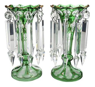 Pair of Green Bohemian Glass Lusters
