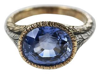 Silver and Gold Synthetic Sapphire Ring