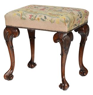 Chippendale Style Needlework Upholstered Footstool