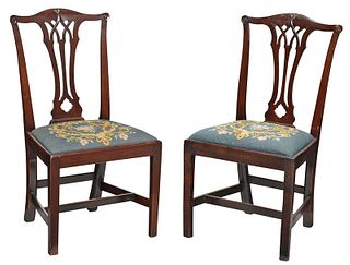 Pair George III Needlework Upholstered Side Chairs