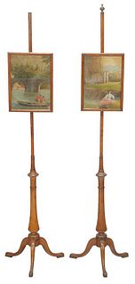 Pair Georgian Oak Pole Screens