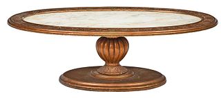 Mid Century Carved Gilt Marble Top Cocktail Table