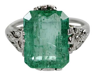 Platinum, Emerald, and Diamond Ring