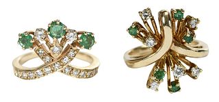 Two 14kt. Diamond and Emerald Rings 