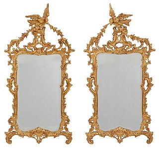 Pair Chippendale Style Gilt Beveled Glass Mirrors