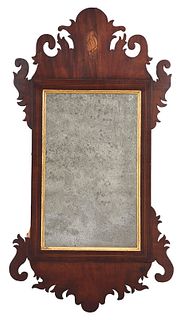 Chippendale Inlaid Mahogany Scrolled Mirror