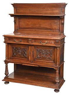 Victorian Carved Walnut Marble Top Server