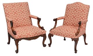Assembled Pair Chippendale Style Open Armchairs