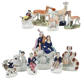 Group of 11 Staffordshire Dogs and Figures