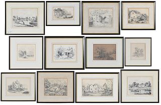 12 Framed Pencil and Ink Sketches