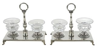 Pair French Silver and Cut Glass Condiment Stands
