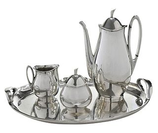 Three Piece Mexican Sterling Tea Service with Tray