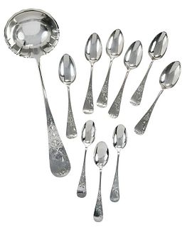 Ten Pieces Whiting Antique Lily Sterling Flatware
