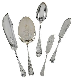 Five Sterling Bright Cut Serving Pieces