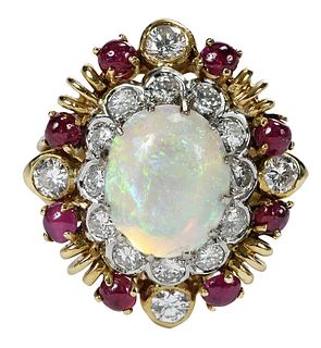14kt. Opal, Diamond, and Ruby Ring 