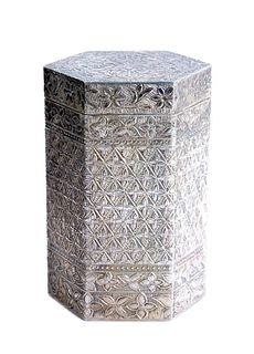Mughal Style Silver Pandan / Betel Hexagonal Box