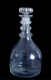 Early 20th C Cut Glass 3 Ring Neck Decanter