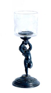 Pairpoint Figural Putto Silver & Glass Candle Stand