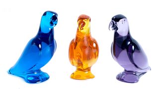 Group, 3 Baccarat Crystal Parrot Figurines