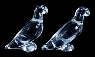 Pair, Baccarat Crystal Parrot Figurines
